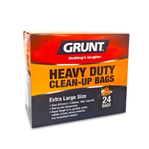 Grunt 158L Extra Large Heavy Duty Clean Up Bags - 24 Pack