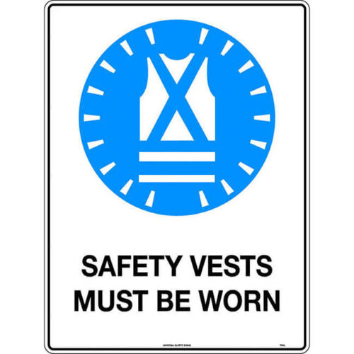 Sign SAFETY VESTS MUST BE WORN 600x450 POLY