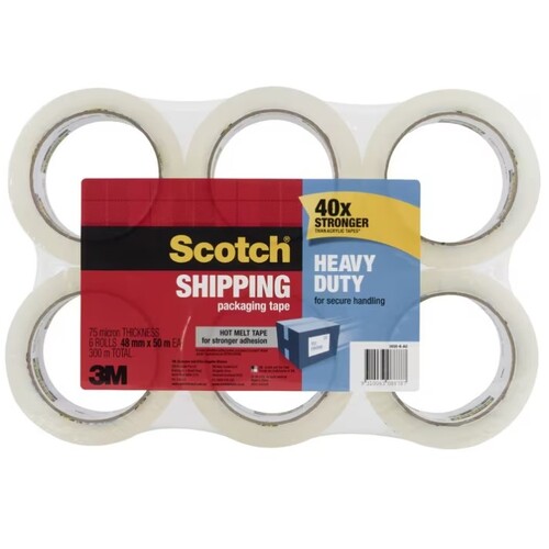 Scotch Heavy Duty Shipping Tape 48mm x 50m Clear 6 Pack