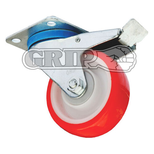Grip 125Mm 200Kg Polyurethane Wheel Castor Swivel Plate With Brake
