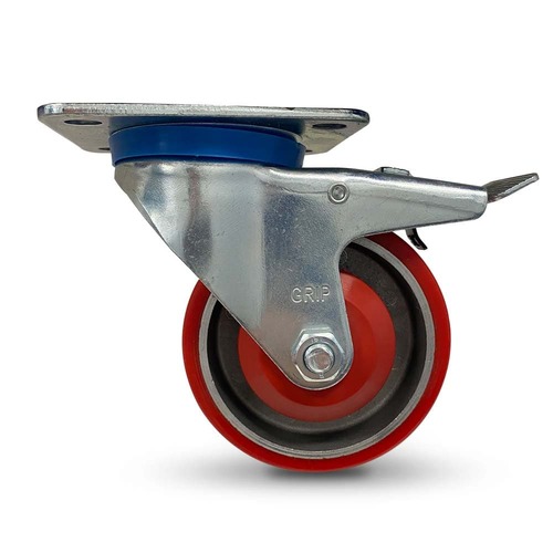 Grip 125Mm 250Kg Polyurethane On Aluminium Wheel Castor Swivel Plate With Brake