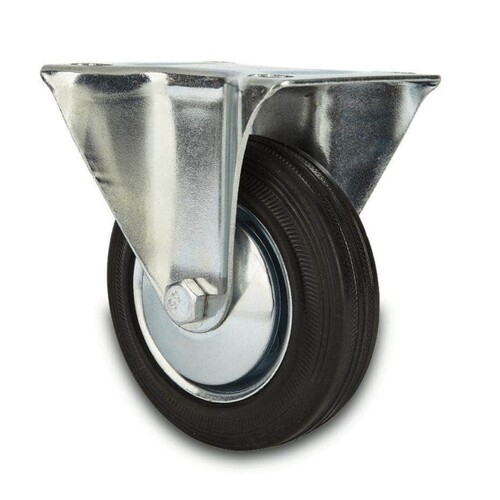 Grip 100Mm 70Kg Black Rubber Wheel Castor Fixed Plate