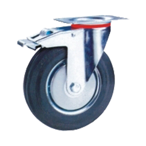 Grip 125Mm 100Kg Black Rubber Wheel Castor Swivel Plate With Brake