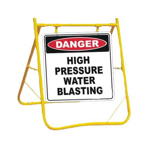 Danger High Pressure Water Blasting sign with stand