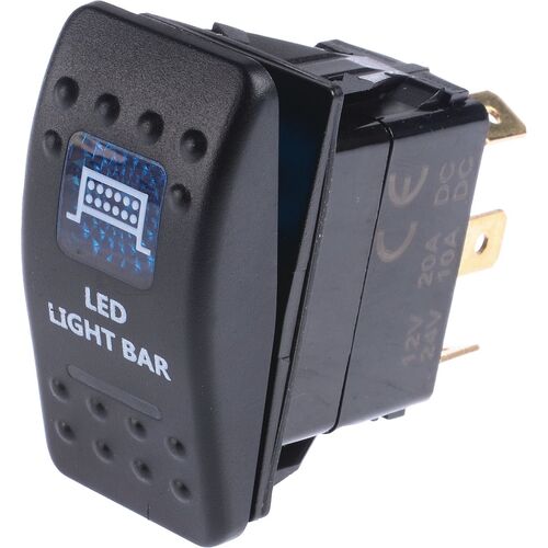 Drivetech 4x4 Rocker Light Bar Switch On/Off SPST 12 or 24V Blue Illumination (Contacts Rated 20A at 12V) - DT-11021