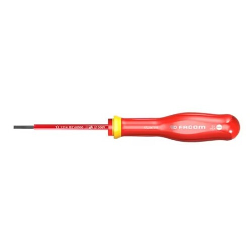 Facom Slotted Insulated Screwdriver, 2.5 x 0.4 mm Tip, 75 mm Blade, VDE/1000V, 178 mm Overall Length