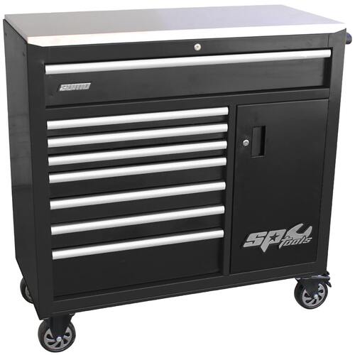 Sumo Series Roller Cabinet With Power Tool Cupboard - 9 Drawer - Black/Chrome Handles