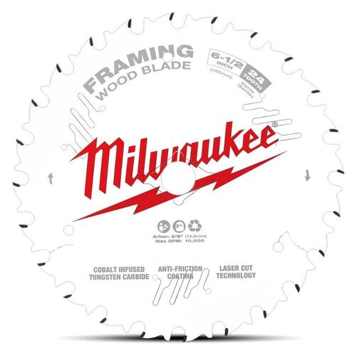 Milwaukee 48418620 Single-Pack 165mm (6-1/2") 24-Tooth Framing Wood Circular Saw Blade