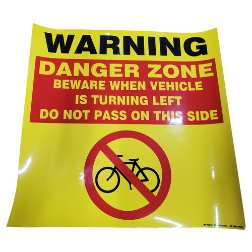 Warning Danger Zone Bicycle 250 x300 mm on Metal