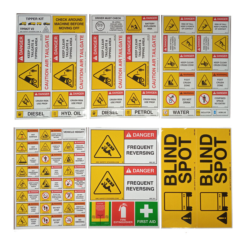 Truck Tipper Safety Sticker Sheet