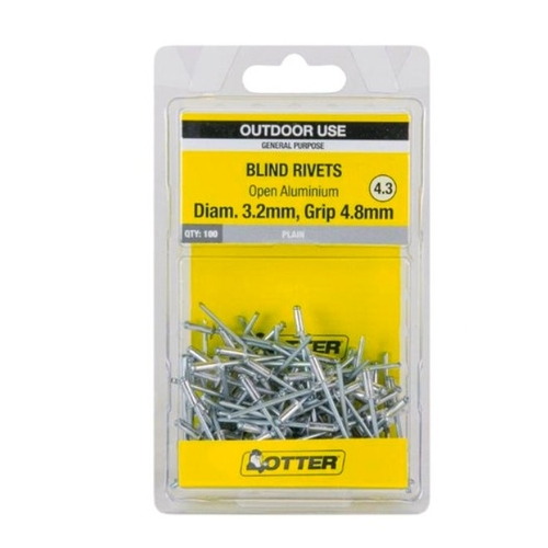 Otter 3.2 x 4.8mm Open Aluminium Blind Rivets - 100 Pack
