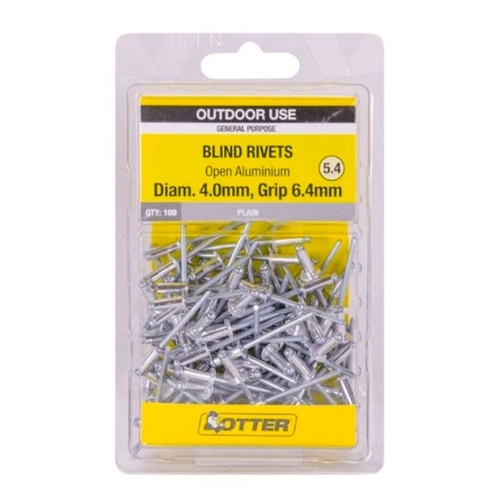 Otter 4.0 x 6.4mm Open Aluminium Blind Rivets - 100 Pack