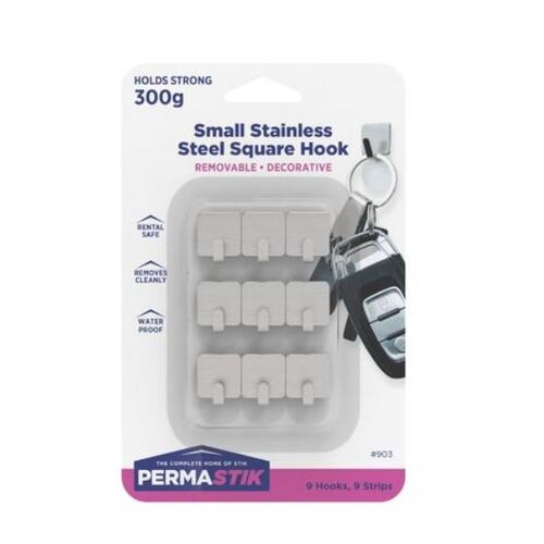 Permastik 300g Small Stainless Steel Square Hooks - 9 Pack 903