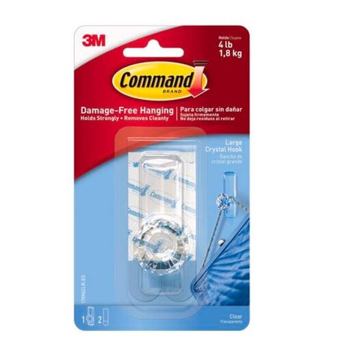 Command Large Clear Adhesive Crystal Hook - 1 Pack 17096CLR-ES
