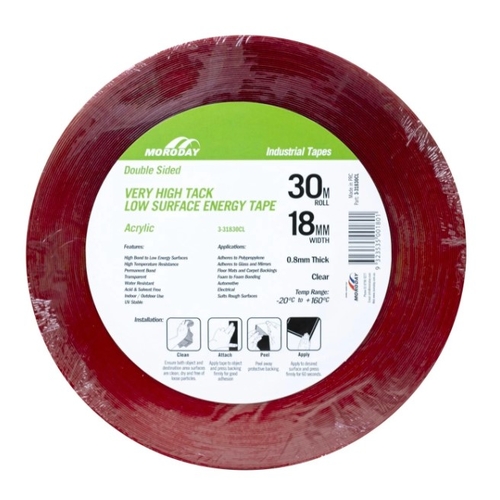18mm x 30m Clear Double Sided Hi Tack Acrylic Tape - 0057713