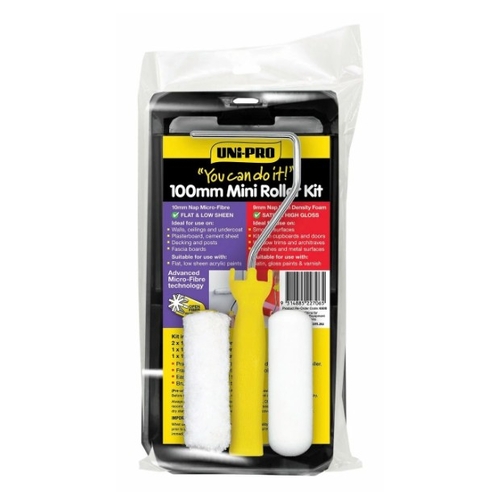 UNi-PRO 100mm You Can Do It Gloss And Low Sheen Mini Roller Kit 9mm Nap - 0096129