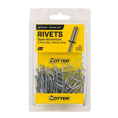 Otter 2.4 x 6.4 mm Open Aluminium Blind Rivets - 100 Pack - 0130078