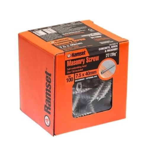 Ramset 7.5 x 40mm Galvanised Masonry Anchor Screw - 100 Box