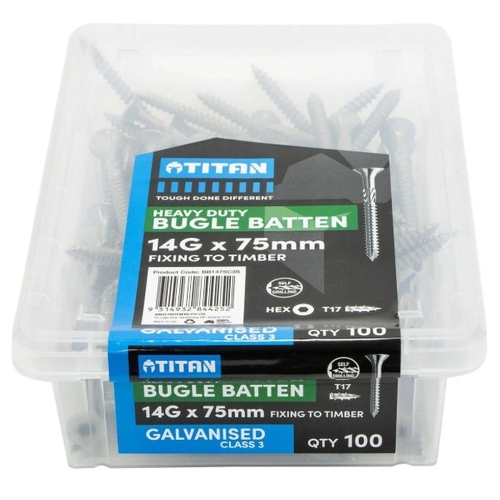 Titan 14G x 75mm CL3 Gal Bugle Batten Screw - 100 Pack