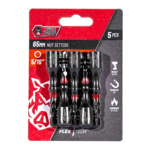 Full Boar 5/16" x 65mm Magnetic Impact Nut Setters - 5 Pack - 0725450