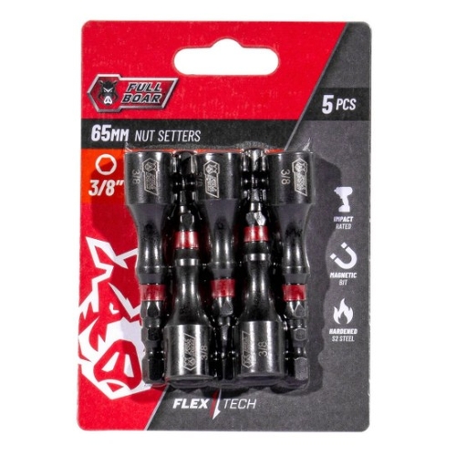 Full Boar 3/8" x 65mm Magnetic Impact Nut Setters - 5 Pack - 0725580