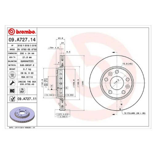 Brembo Brake Disc Front - 09A72711