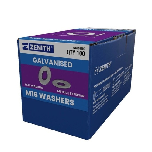 ZENITH M16 Hot Dip Galvanised Flat Round Washers - 100 Pack - 1101043