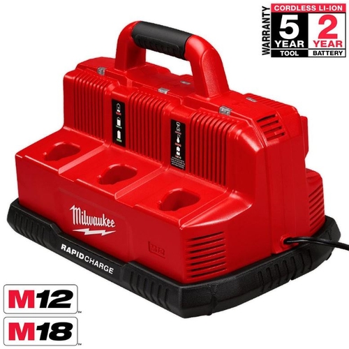 Milwaukee M12-18C3 12V - 18V Multi Voltage Rapid 6-Battery Charger Station