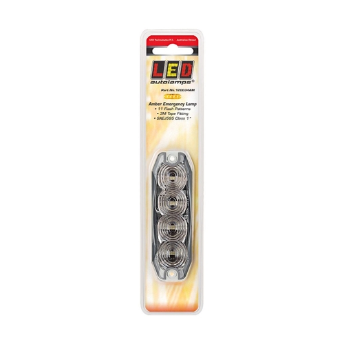 Amber 4 Module Led Emergency Lamp 12/24V 3M Tape Flush Mount - 120034AM