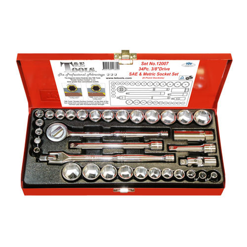 No.12007 - 34Pc. 3/8"Dr. 6 Point SAE/Metric Socket Set