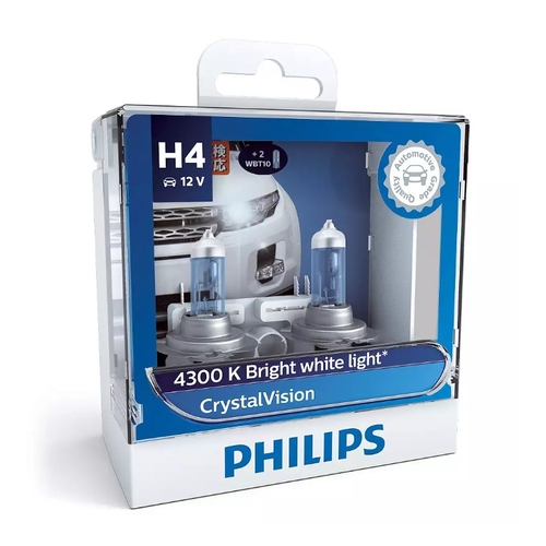 Philips Halogen Globe H4 12V 60/55W P43T-38 CrystalVision 4300K Blister Pack Twin + T10 Park Globes