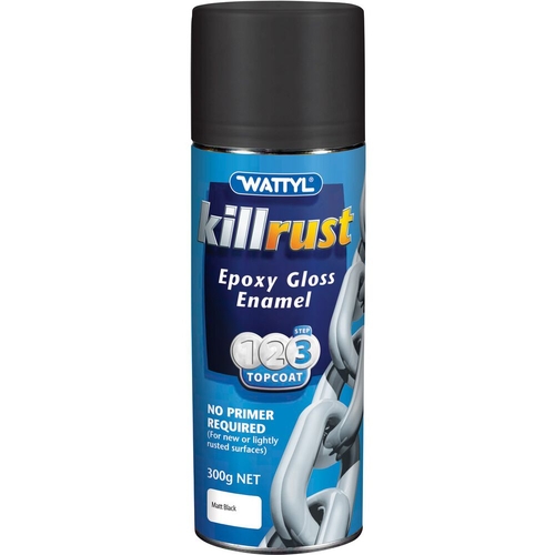 Wattyl Killrust Epoxy Gloss Enamel Aerosol Paint, Matt Black - 300g