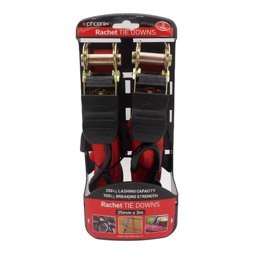 2 Pack Ratchet Strap 25mm X 3mtr 350kg - 14001