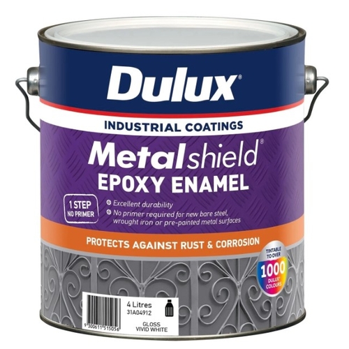 Dulux 4L Metalshield Epoxy Enamel Gloss Paint Vivid White - 4L (TINTABLE)