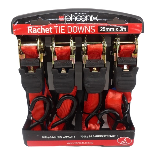 4 Pack Ratchet Strap 25mm X 3mtr 350kg - 14010