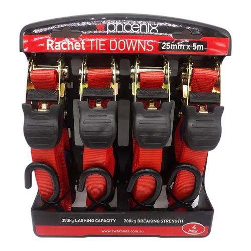 4 Pack Ratchet Strap 25mm X 5mtr 350kg - 14011