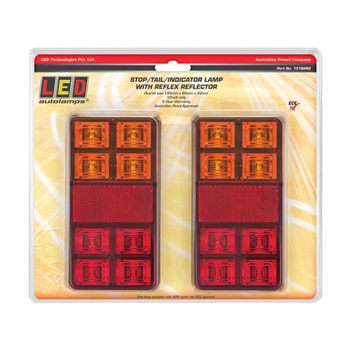 Led Stop/Tail/Indicator Lamp 12V With Reflector 25Cm Lead Twin Pack - 151BAR2