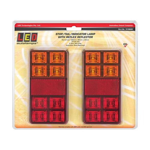 Led Stop/Tail/Indicator Lamp 12V With Reflector 25Cm Lead Twin Pack
