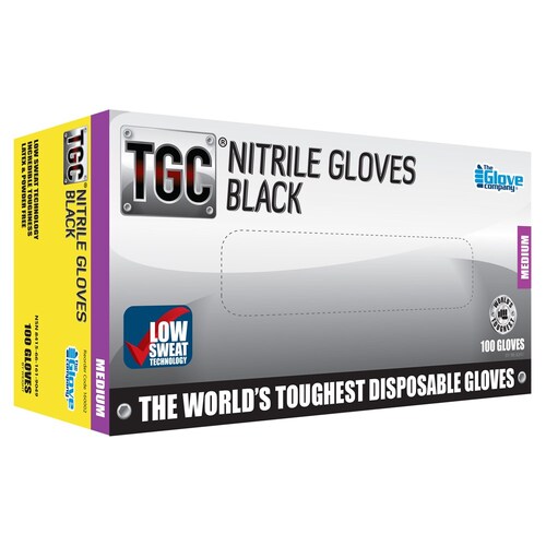 TGC Workgear Black Nitrile Gloves 100PK Medium