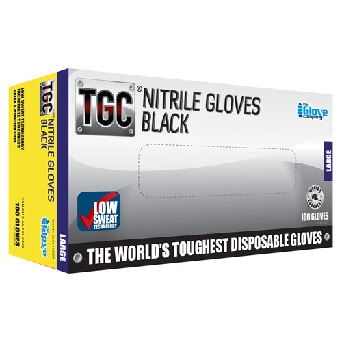 TGC Workgear Black Nitrile Gloves 100PK Large