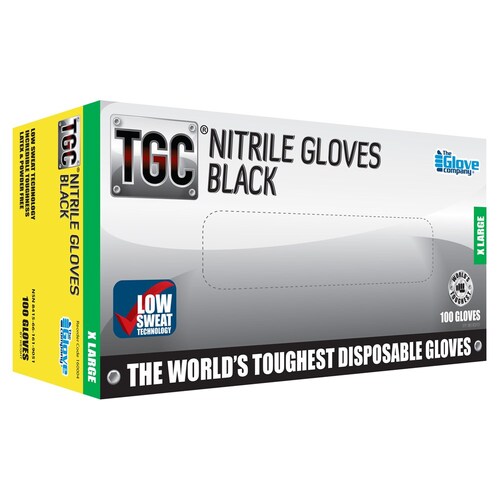Tgc Workgear Black Xl Nitrile Gloves 100Pk Latex Disposable