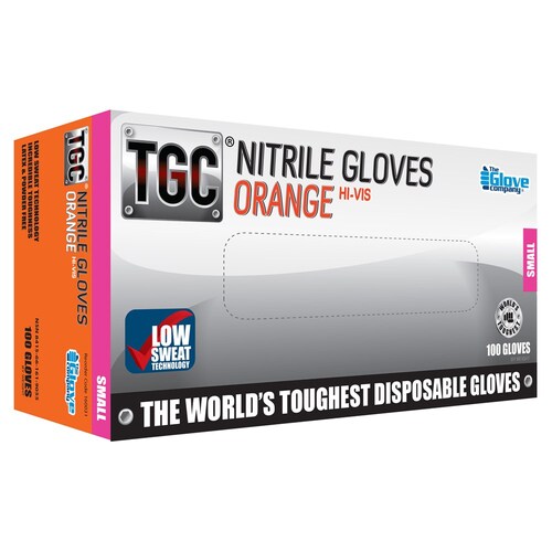 TGC Orange Nitrile Disposable Gloves Box of 100 Small Latex