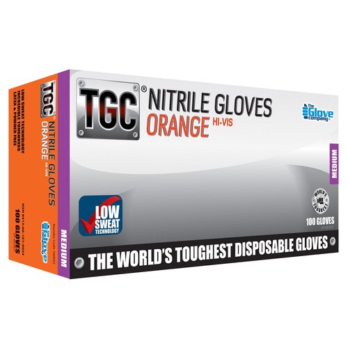 TGC Orange Nitrile Disposable Gloves Box of 100 Medium Latex