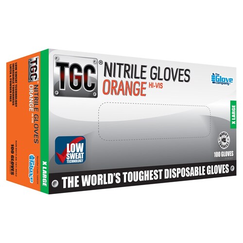 TGC Orange Nitrile Disposable Gloves Box of 100 X-Large Latex