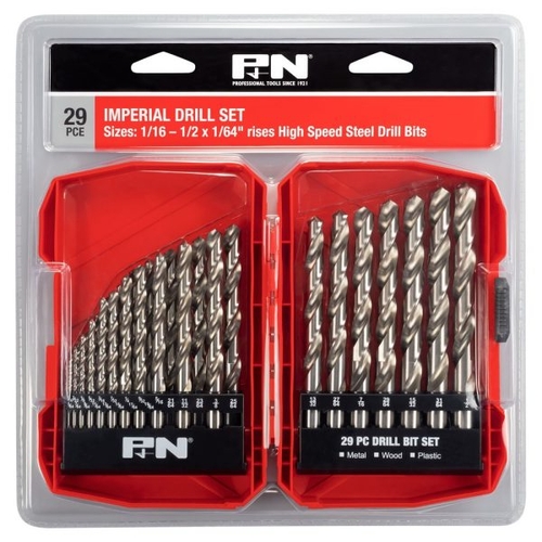 DRILL JOBBER SET HSS BRIGHT P3 1/16-1/2x1/64 29PC P&N
