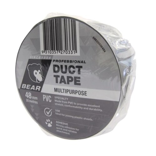 Bear 48mm x 30m Silver PVC Duct Tape - 30m Silver