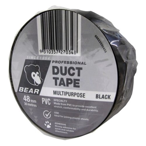 Bear 48mm x 30m Black PVC Duct Tape - 1661581