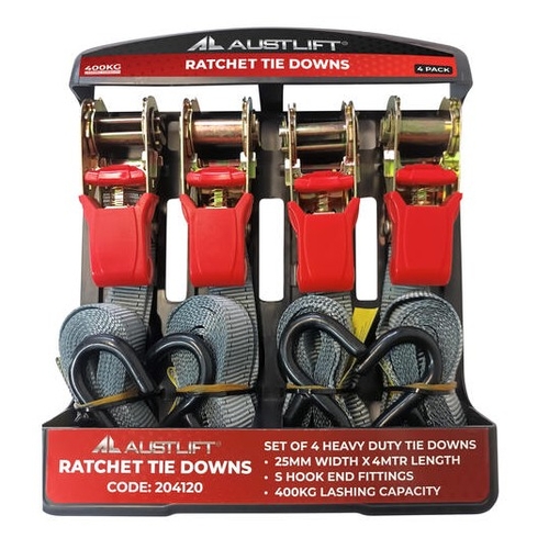 Ratchet Tie Down 4 Pack 25Mm X 4Mtr - 204120