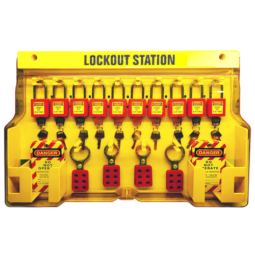 Filled Lockout Tagout Station - 10 Padlocks