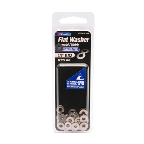 Zenith 1/8" And M3 316 Stainless Steel Flat Washer - 35 Pack - 2320123